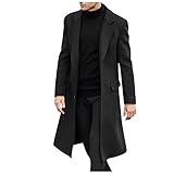 Mens Jackets Casual, Men's Lightweight Bomber Jacket Suede Winter Fashion Slim Fit Long Single Breasted Thermal Wool Trench Coat Jacket For Men Leather Coat Xl Big And Tall (3XL, Black)