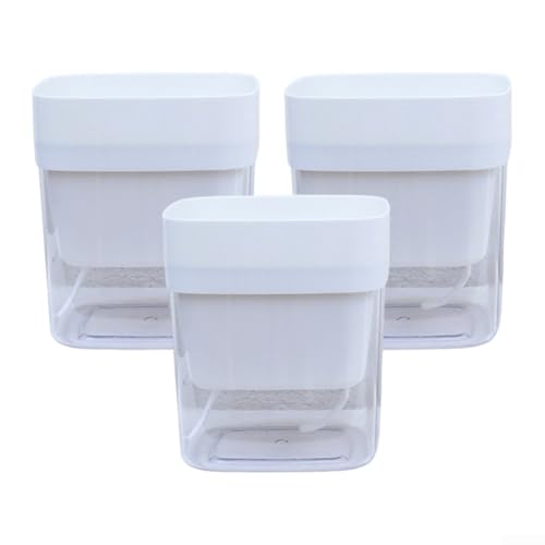 Juego de 3 macetas con diseño de doble capa que controla la humedad y el drenaje, apoyando raíces saludables de plantas para sistemas y cultivo del suelo (blanco)