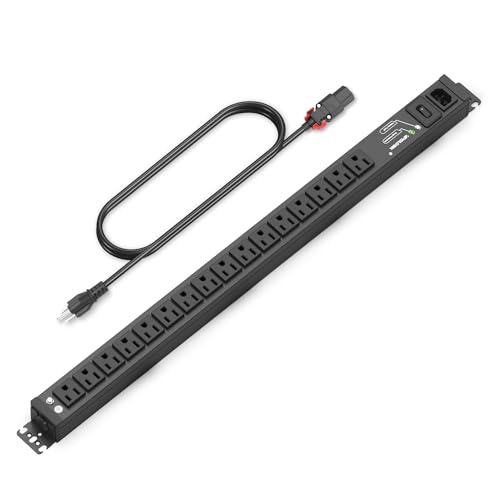 Surge Protector Power Strip 16 Outlet Metal PDU Mountable Power Strip with Switch Multi Plug Wall Outlet Heavy Duty Power Strip Surge Protector 1800J 6 Feet Auto Lock Extension Cord 15A/1875W