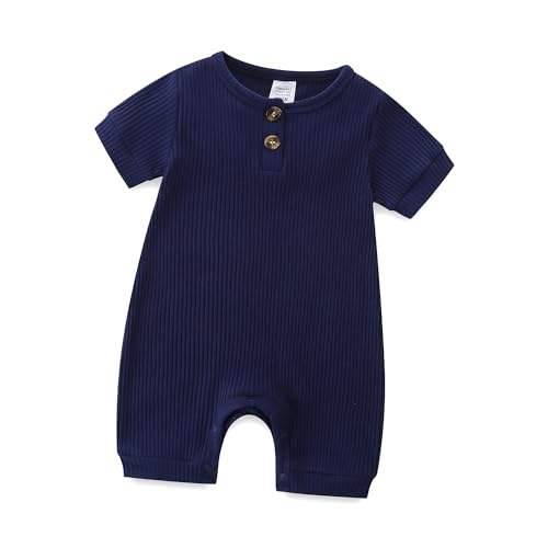 Image of Hikido Infant Romper Solid Color One Piece Onesie Short Sleeve Summer Clothes for 0~12M Baby