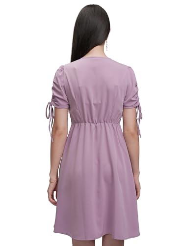 Image of Tokyo Talkies Women's Playful Mini A-Line Dress with Button-Front & Drawstring Sleeves