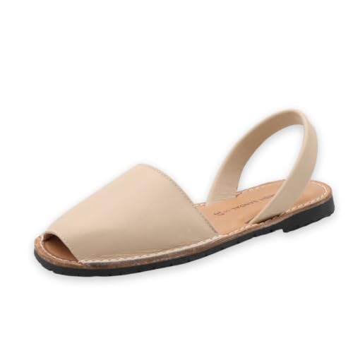 Image of The Spanish Sandal co Classic Flat Sandals for Women, Dressy Soft Leather Peep Toe Sandals for Women, Versatile Casual Slip-on Flats