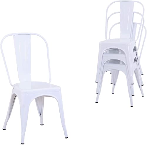 Symylife Lot de 4 chaises de Salle à Manger empilables en métal de Style Industriel pour chaises de Balcon intérieur et extérieur (Blanc) Cover