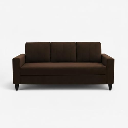 Image of Hendrick Plush Velvet 3 Seater + 2 Seater Sofa Set | Silken Velvet Suede Upholstery | Designer Sofa Set for Living Room & Office Spaces (Dark Brown)