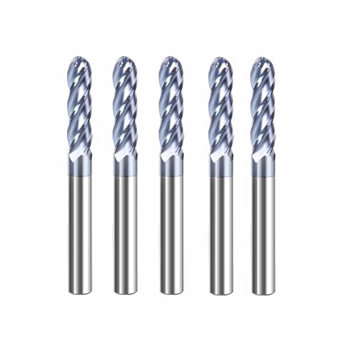 Image of 5Pcs Carbide Ball Nose CNC Router Bits 1 /4 inch Cutting Diameter Milling Tool HRC45, 1 /4 inch Shank UpCut Spiral End Mill (5pcs)
