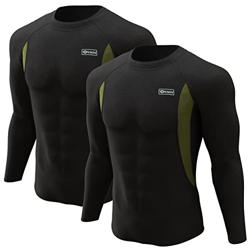 CL convallaira - Paquete de 2 camisetas térmicas para hombre, ropa interior térmica, pantalones largos, capa base de compresión para clima frío, F-tops-negronegro, X-Large