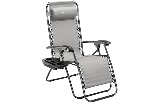 Alpine Mountain Gear Heavy Duty Zero Gravity Chair with Adjustable Reclining, Extra Large Side Table, Gray 600D Polyester, Powder-Coated Steel Frame, 300 lbs Capacity