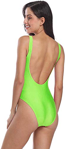Miaiulia Women's Retro 80S/90S Inspired High Cut Low Back Padding One Piece Swimwear Bathing Suits Fluorescent Green S #TOP1