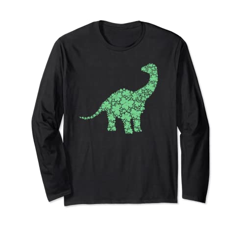 Dinosaurio de trébol Brontosaurus para el día de San Patricio para niños Manga Larga