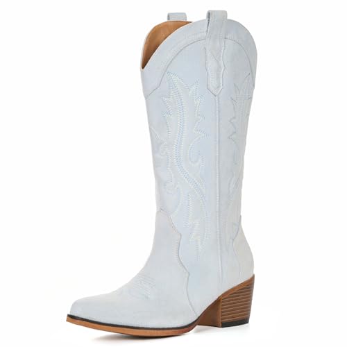 Image of IUV Cowboy Boots For Women Western Cowgirl Boots with Chunky Heel Mid Calf Snip Toe Ideal for low insteps