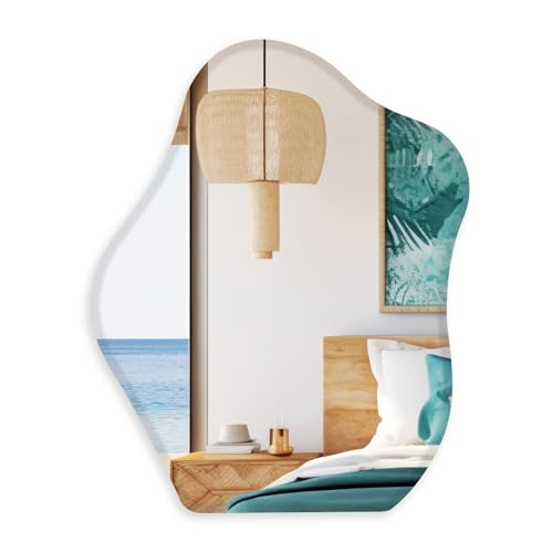 Muzilife Specchio da parete asimmetrico da appendere senza cornice con pannello posteriore in MDF da 45 x 56 cm, specchio da tavolo cosmetico per soggiorno, camera da letto, bagno, corridoio, ingresso