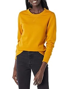 Amazon Essentials Damen Sweatshirt aus French-Terry-Fleece mit Rundhalsausschnitt (Erhältlich in Übergröße), Senfgelb, M