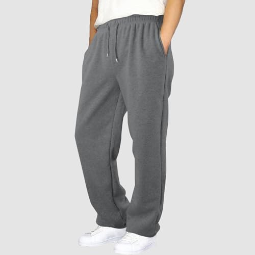 Joggingbroek voor heren, brede baggy sweatpants, katoen, elastische taille, joggingbroek, brede pijpen, lange sweatbroek, winter, warme sweatbroek met zakken 2024, #4 grijs, XXL