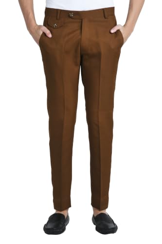Image of Men's Formal Slim Fit Trousers | Premium Poly Viscose Blend Office Wear Flat Front Pants | Wrinkle Resistant Business Casual Pants | Length 41 Inches.