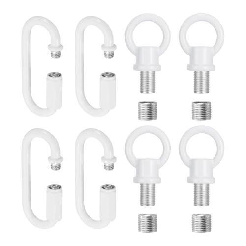 PATIKIL M10 Fine Thread Lamp Female Loop Holder with M12 Adapter Chain Quick Link, Lifting Eye Nut Hook Ring Structural Support to Chandelier, 44 lbs Load White Pack of 4