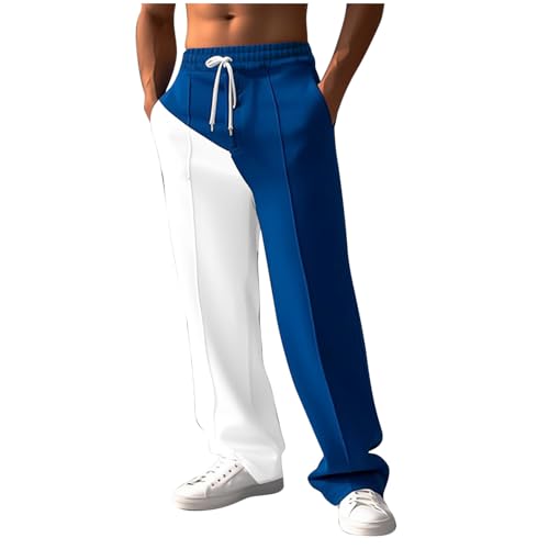 Sweatpants for Men Athletic Workout Jogger Sweatpants Fashion Color Block Drawstring Elastic Waist Open Bottom Slacks