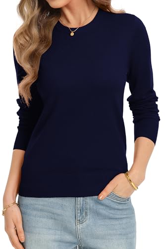 Image of QUALFORT Women's Sweaters Long Sleeve Soft Lightweight Basic Knitted Pullover Sweater