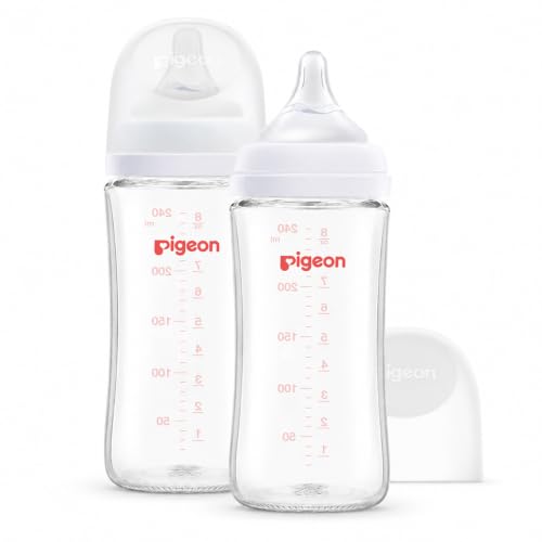 Pigeon Glass Nursing Bottle Wide Neck, Anti-Colic, Streamlined Body, Natural Feel, Easy to Clean,...