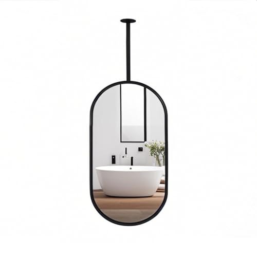 AKNHD-WY Ceiling Mirror - Oval Black/Gold Bathroom Mirror - Extremely Narrow Bezel Design - HD Hairdressing Mirror(Size:50 * 70cm,Color:Black)