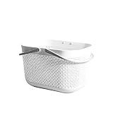 [Sexybala] バスバスケット 収納かご お風呂収納 バス用品収納ボックス 手提げ付き 多機能 水切り 取っ手付き プラスチック製 大容量 北欧風デザイン ホワイト/グレー 浴室・温泉・スパ・ランドリーに最適 (ホワイト,28*18.5*18cm) [並行輸入品]