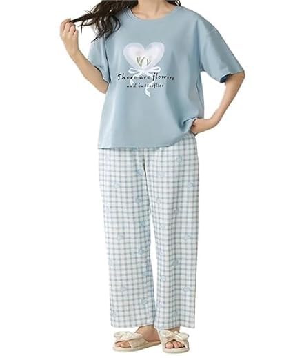 Women’s Cotton Pajama Set Premium Soft Korean Style Nightsuit with Top & Pants Loungewear