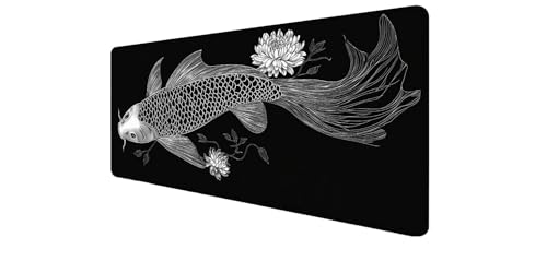 Tapis de Souris XXL Gaming Poisson - Desk Mat Antidérapant 1000x400mm pour Bureau Gamer