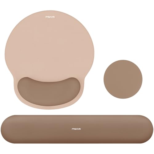 Image of MOSISO Wrist Rest Support for Mouse Pad&Keyboard Set, Circle Curved Ergonomic Mousepad&Coaster Non-Slip Base Home /Office Pain Relief&Easy Typing Pad with Soft Cloth&Silicone Lining, Mocha