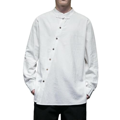 Chemise homme coton et lin d'automne pour look décontracté style chinois et col officier
