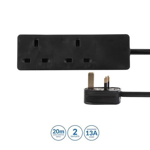 PRO ELEC PELB1402 2‑Gang Mains Extension Lead - 20m, Black - Image 2