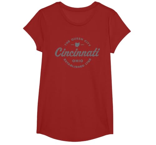 Vintage Cincinnati Ohio 1788 Mens Retro Throwback Souvenir T-Shirt, Girls, Cranberry Red, Large