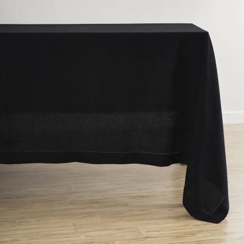 Solino Home 100% Linen Black Tablecloth for Rectangle Tables, 70 x 120 in