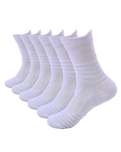 Mid-Crew Basketball Socks 6 Pairs - Arch Support Non-Slip Socks with Cushioned Sole & Mesh Ventilation for Men/Women