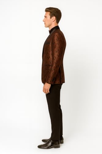 Men’s Rust Copper Brick Color Paisley Tuxedo Jacket Dinner and Wedding Blazer with Black Pants Matching Bowtie3