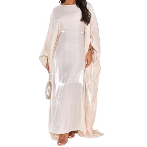 Schmetterlings-Abaya-Kleid für Damen, weich, bequem, atmungsaktiv, muslimische Abaya, Satin, einfarbig, Eid-Fledermausärmel, weiß, One size