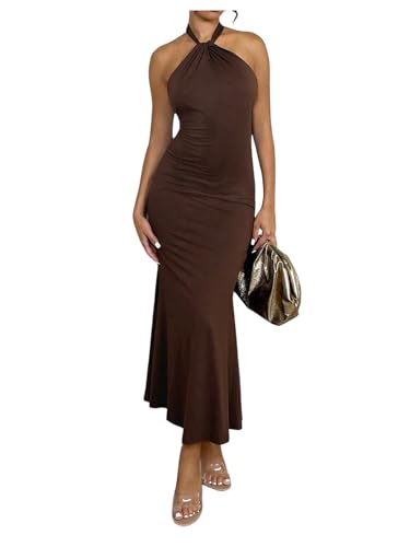Robe longue sexy dos nu Floerns sans manches pour cocktail et mariage