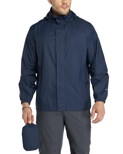 33,000ft Giacca impermeabile da uomo, leggera, impermeabile, pieghevole, con cappuccio, per bicicletta, pioggia, antivento, campeggio, attività all'aperto, Blu mare, L