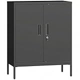HOMCOM Metal Storage Cabinet with Lock, Office Storage Cupboard with 2 Doors and 2 Adjustable Shelves, Lockable Filing Cabinet for Home Office, Garage, Black