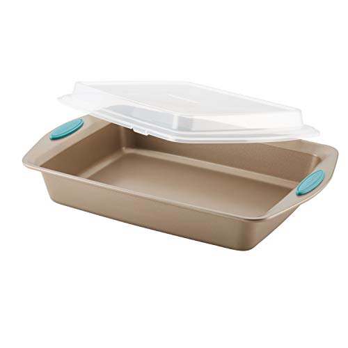 Rachael Ray Cucina Nonstick Baking Pan With Lid and Grips/ Nonstick Cake Pan With Lid and Grips, Rectangle - 9 Inch x 13 Inch, Brown