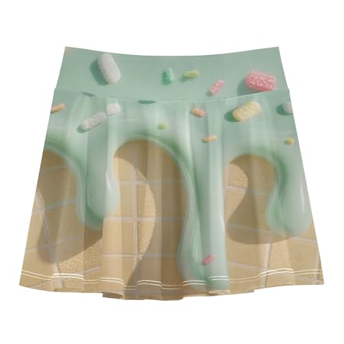 visesunny Girl's Golf Skirt Athletic Green 3D Candy Ice Cream Tennis Skort Sport Activewear with Double Layer Pockets