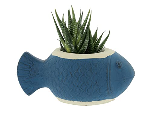 Lucky Winner Blue Cement Fish Planter Pot #TOP1