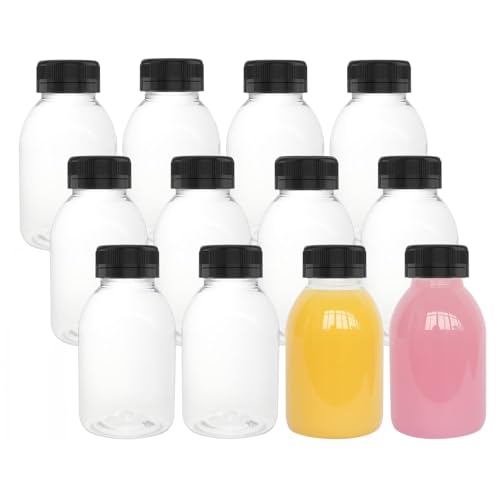 Eidoct 12 Pack 8 OZ (250 ML) Clear Plastic Juice Bottles with Lids Bulk Beverage Containers with Black Tamper Evident Lids for Fruit Vegetable Juicing Smoothie Cold Drinks and Homemade Beverages