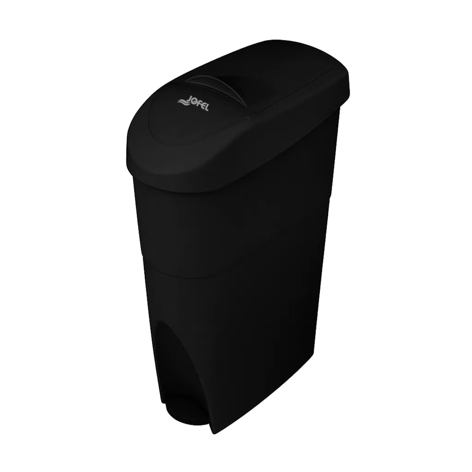 x Jofel - AM41600, Contenedor Sanitario Femenino, Con Pedal, Para Depositar Compresas Femeninas, Tapa Superior Extraible, Trampilla para Depositar las Compresas, 15 L Color Negro