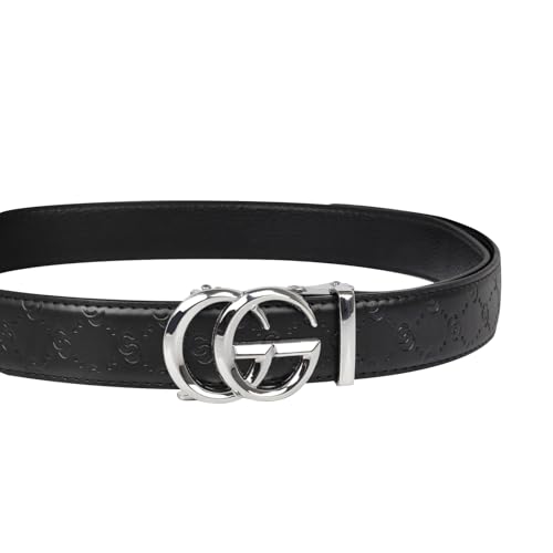 Image of Aurolran Men&Womens Leather Dress Belt Business Automatic Buckle Belt Color-Black Silver Gold