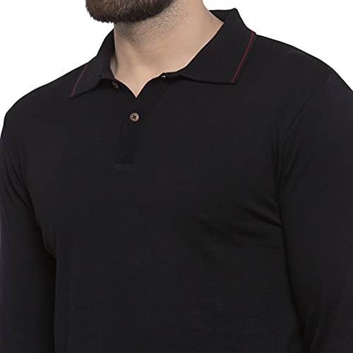 Image of Kalt Mens Basic Solid Full Sleeves Polo Cotton Blend Knitted Regular Fit Polo-Neck T-Shirts with Collar Stylish