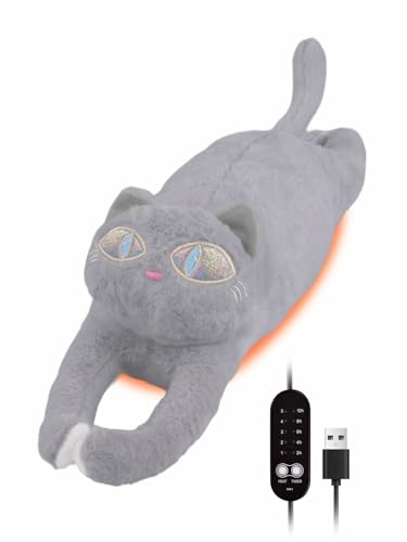 ホットマットUSB 給電式 温かい カイロ 保温 癒し デスク リビング 過熱防止 5段階温度調節 自動OFF 生理痛・体の痛み緩和 猫のぬいぐるみ型 ヒーター 持ち歩くお腹/背中 ごろ寝・在宅勤務・テレワークに最適 防寒対策 ギフト お祝い プレゼント（グレー）