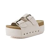 CUSHIONAIRE Guru Platform Sandals Women Footwear – Comfortable Genuine Leather Footbed Studded Chunky Slide Summer Sandals for Women 2025, OFF WHITE 7W