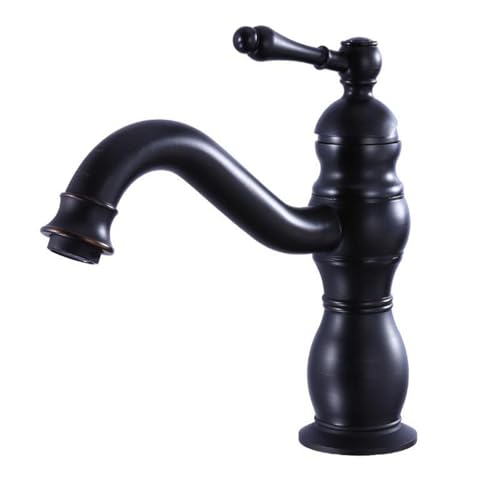 Robinet de salle de bain vintage noir monotrou avec bec pivotant