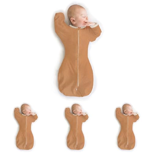 Image of SwaddleDesigns Transitional Swaddle Sack with Arms Up Half-Length Sleeves and Mitten Cuffs, Medium, 3-6 Months, 14-21 lb, Heathered Butterum (Arms Up Swaddle, Transition Swaddle Sleep Sack)