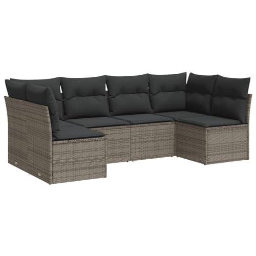 XHNIFBN 6-TLG. Garten-Sofagarnitur, Poly Rattan Lounge-Set für Garten & Terrasse, Modulares Outdoor-Sofa mit integriertem Stauraum, Inklusive Sitz- und Rückenkissen, Grau, 234 x 124 x 69 cm