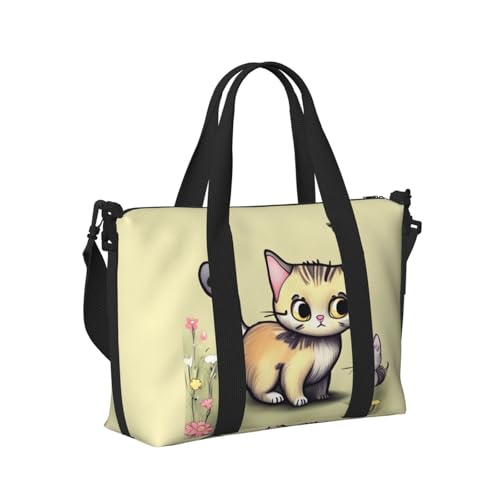 Large Duffel Bag for Men Women, Cute Carry On Tote for Travel, Gym, Weekend Use, Printed Cat and Butterfly, 19.7" x 10.2" x 13.3"3